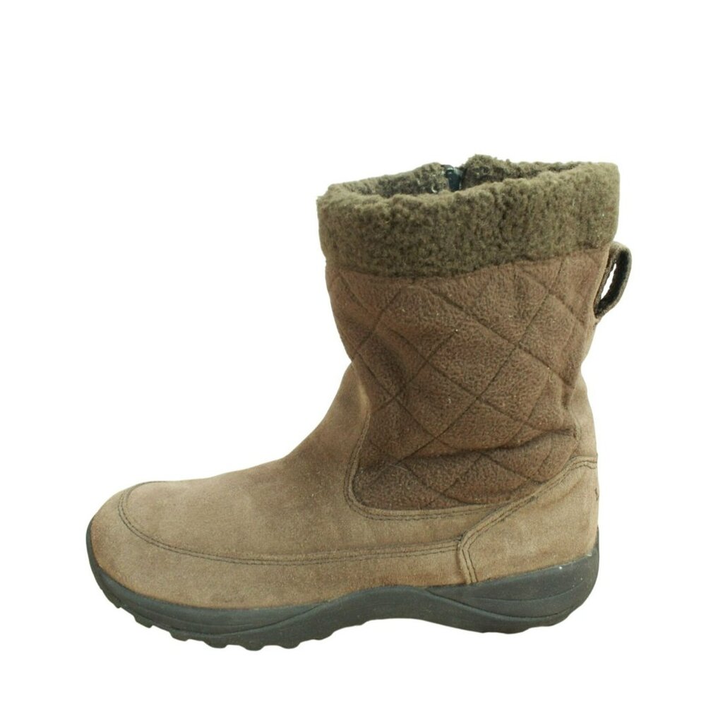 LL Bean Winter Boot Brown Suede Quilted Fleece Lined Flat Comfort Size 7.5 M